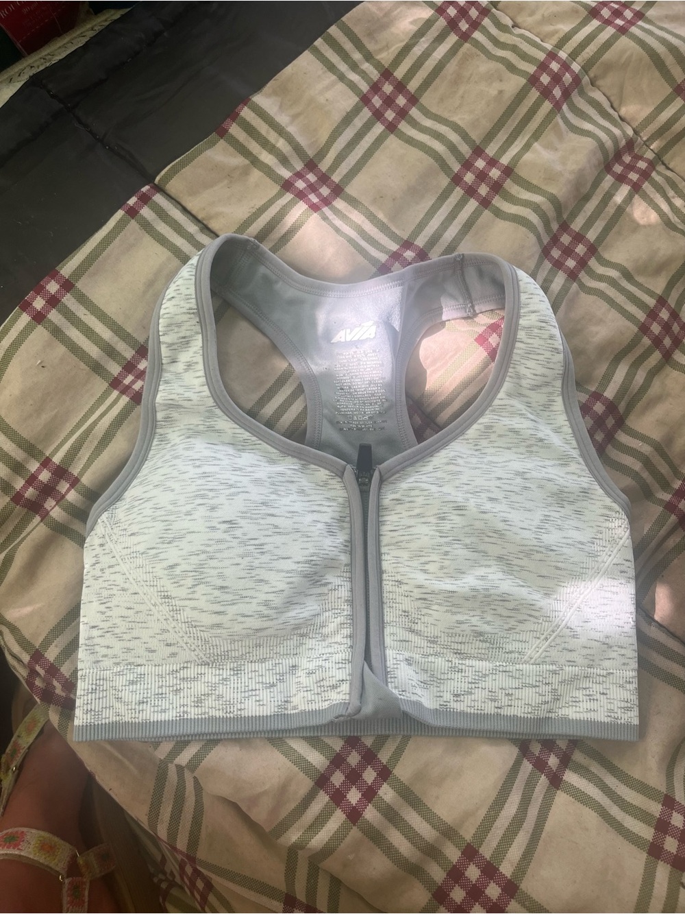 Avia Light Gray Front-Zip Racerback Sports Bra